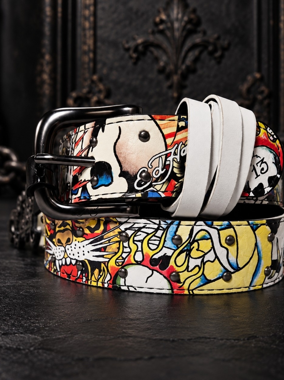 Ed Hardy Studded Belt Size 38 Graphic Panther Skull Tattoo Art Y2K  NEW